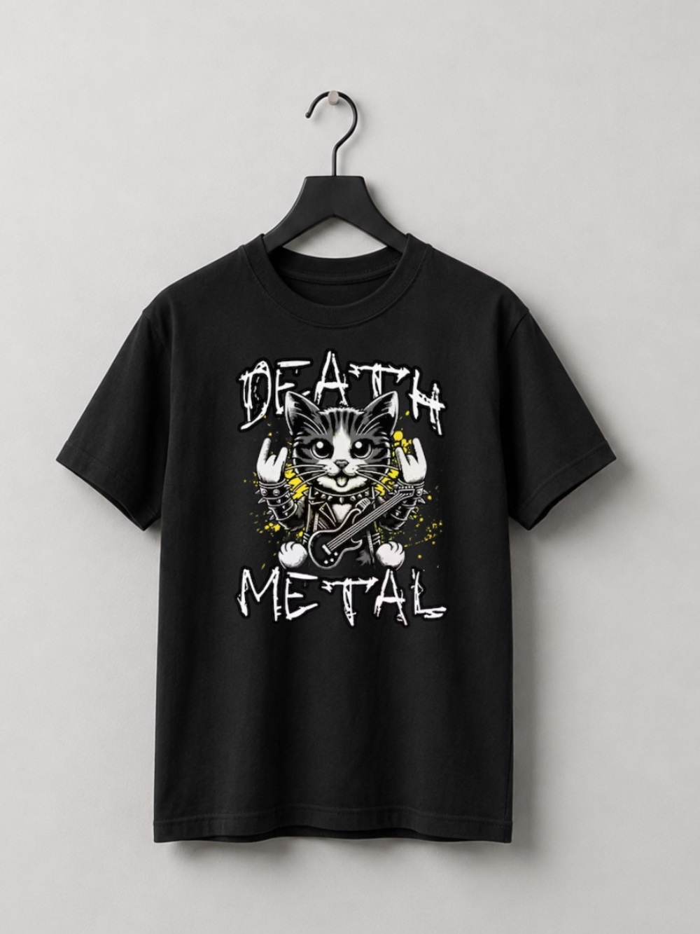 Black Death Metal Cat Graphic Tee